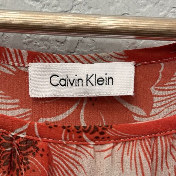 Flutter Sleeve Floral Calvin Klein Top Semi Sheer Casual Office Party Chic Sz S - Picture 6 of 6